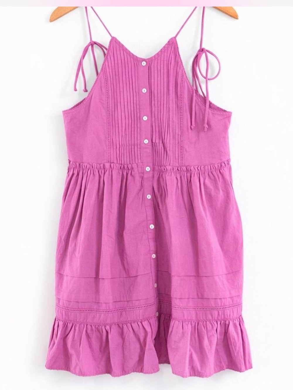 Free People NWT Pink Mini Dress Boho Tie Strap Babydoll Ruffle Summer Sundress